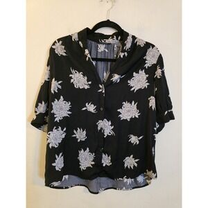 T.Tahari Women's Size XL Blacy Peony Print Short Sleeve Airflow Blouse